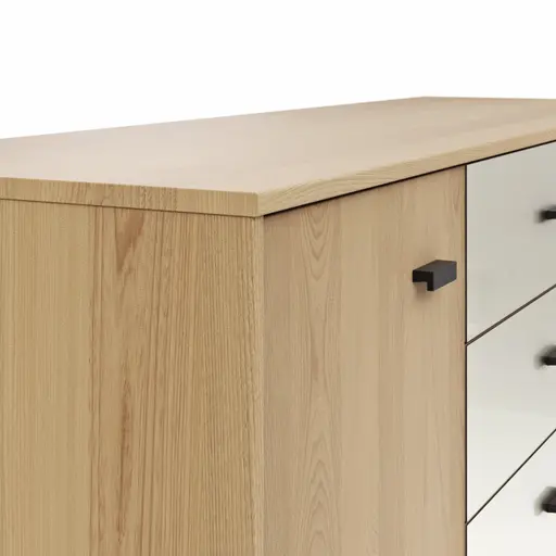 Kommode Lenoso - Eiche massiv, Glas Champagner