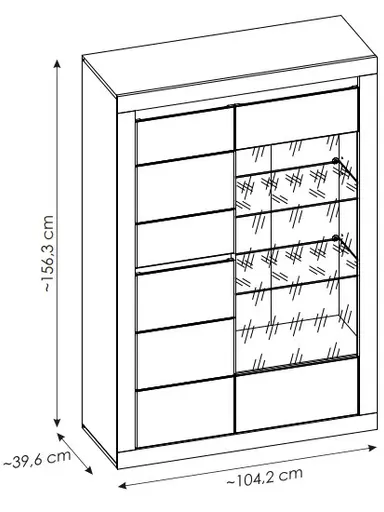 Vitrine - mit Beleuchtung, B ca. 104 cm, Kaschmir, Stone Eiche Nachbildung