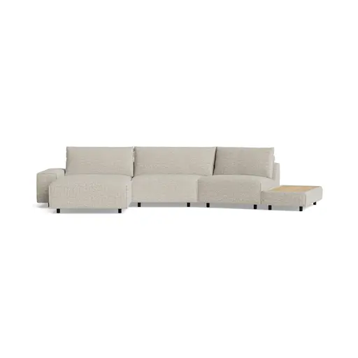 Ecksofa Serava Plus - Longchair links, Trapezelement, 1-Sitzer mit Anbauhocker, Stoff, Sand