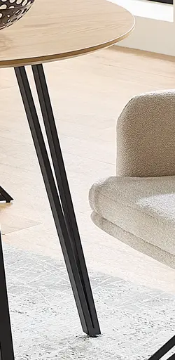 Esstisch - Ø/H ca. 100x75 cm, Eiche Optik, Schweizer Kante, Schwarz