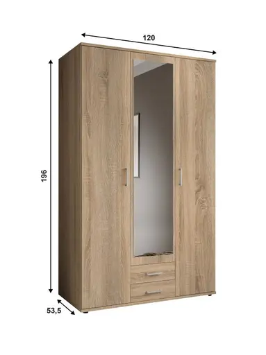 Drehtürenschrank- B ca. 120 cm, Eiche Dekor, Spiegel