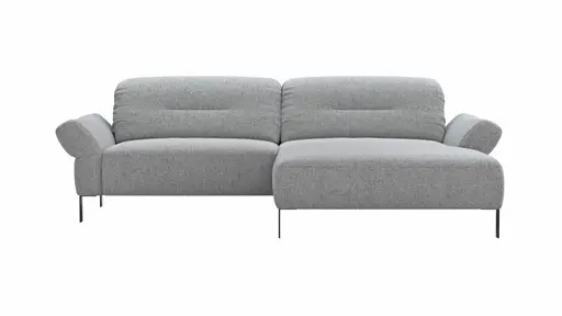 Ecksofa David - 1,5-Sitzer mit Longchair rechts inkl. Kopfstütze/Armlehne verstellbar, Stoff, Hellgrau