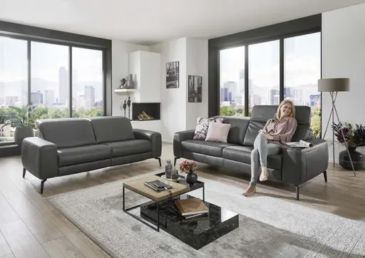 Sofa - 3-Sitzer, Kopfteil verstellbar, Stoff, Graphit