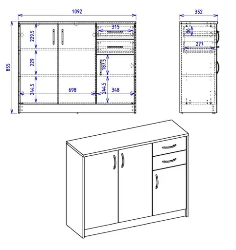 Kommode - B ca. 109 cm, Sonoma Eiche Nachbildung