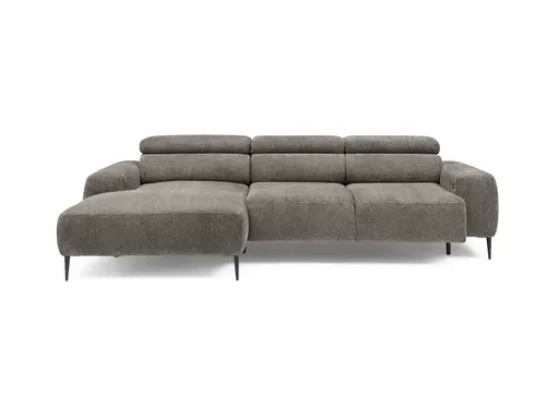 Ecksofa - Longchair links mit 2-Sitzer, Sitzvorzug motorisch, Kopfteil verstellbar, Stoff, Sand