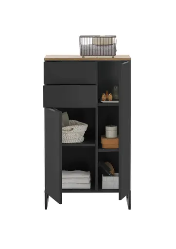 Highboard- Schwarz Matt, Eiche Dekor