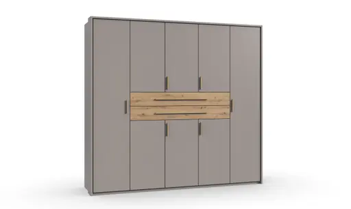 Drehtürenschrank- B ca. 225 cm, Saharagrau, Eiche Dekor