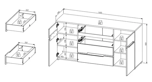 Sideboard - B ca. 165 cm, Artisan Eiche Nachbildung, Graphit