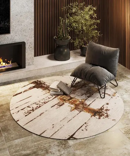 Teppich- Rund, D ca. 200 cm, Gewebt, Grau, Beige