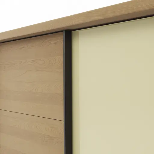 Schwebetürenschrank Lenoso -  B. ca. 260 cm, Eiche massiv, Glas, Champagner