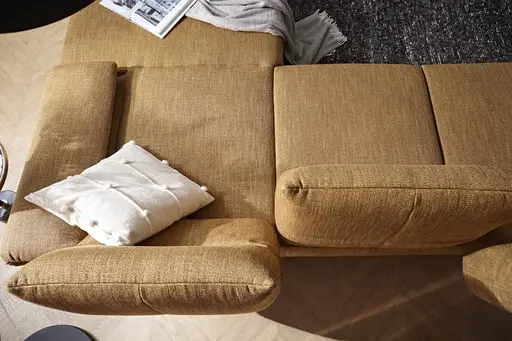 Ecksofa Lucero - 2-Sitzer mit Longchair rechts inkl. Rückenlehne/Armlehne/Sitztiefe verstellbar und drehbares Sitzelement, Stoff, Senfgelb
