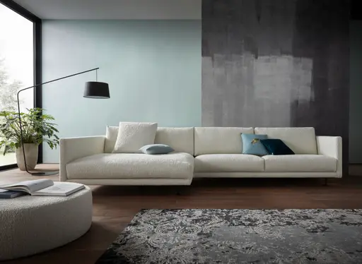 Ecksofa Cuneo - Longchair links, 2-Sitzer, Boucle, Creme