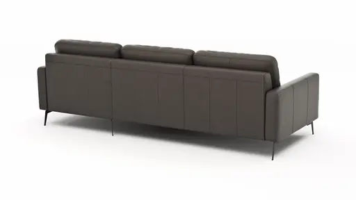 Ecksofa Enna - 3-Sitzer mit Longchair rechts, Armlehne A, Leder, Schwarz