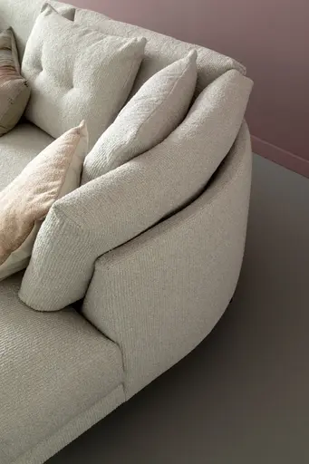 Trapezsofa Anesa - 2-Sitzer, Ecke rechts, Cord-Boucle, Creme