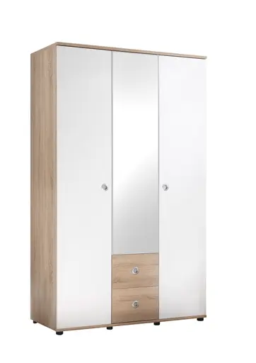 Drehtürenschrank- B ca. 115 cm, Eiche Dekor, Weiß