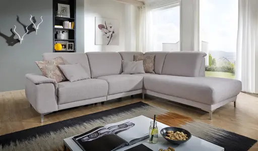 Ecksofa - 2-Sitzer mit Ecke rechts, Stoff, Beige