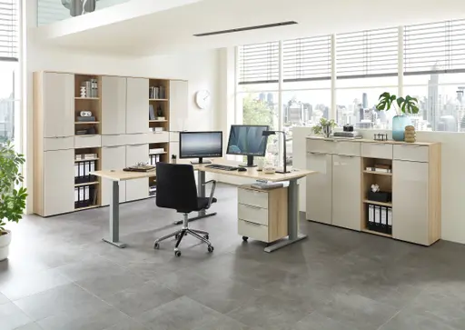 Rollcontainer - B ca. 45 cm, Riva Eiche Nachbildung, Kaschmir