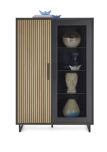 Vitrine- Eiche Dekor, Schwarz, Glas