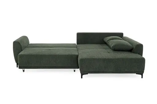 Ecksofa JACEK - 3-Sitzer, Ecke rechts inkl. Schlaffunktion mit Bettkasten, Stoff, Grün