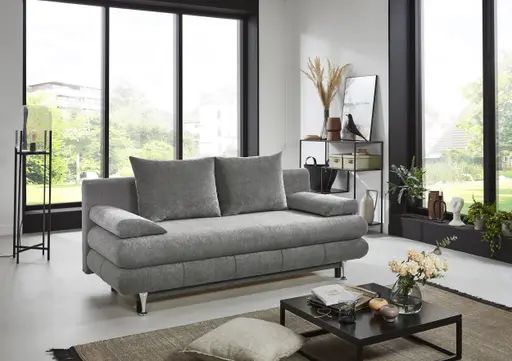 Schlafsofa- 2 Sitzer, Inkl. Bettkasten, Stoff, Grau