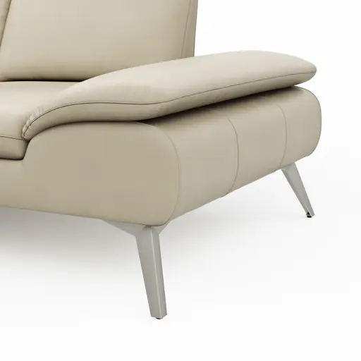Ecksofa Collina - Longchair links, 2,5-Sitzer, inklusive Kopfstütze, Leder, Ecru
