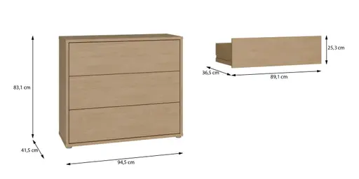 Kommode FAID- B ca.95 cm, Sandeiche Dekor