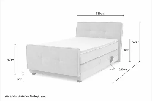 Boxspringbett- Liegefläche ca. 120x200 cm, Stoff, Mittelgrau