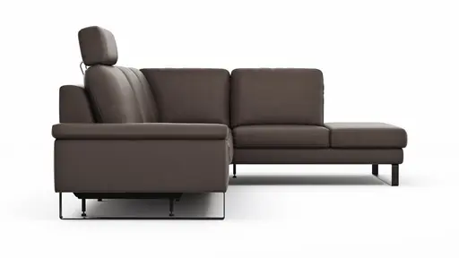 Ecksofa Enna - 3-Sitzer mit Ecke rechts inkl. motorischer Relaxfunktion, Leder, Mocca