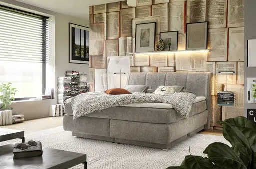 Boxspringbett JILLIAN MIX- Liegefläche ca. 180x200 cm, Stoff Mittelgrau