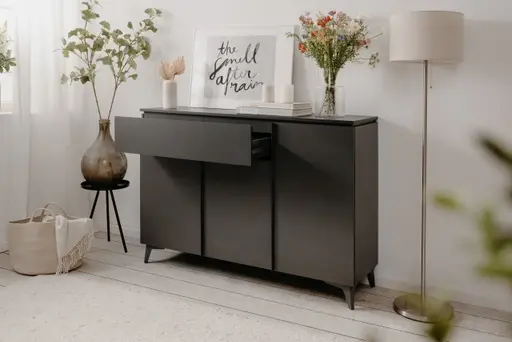 Kommode - B ca. 133 cm, Schiefer Nachbildung, Anthrazit