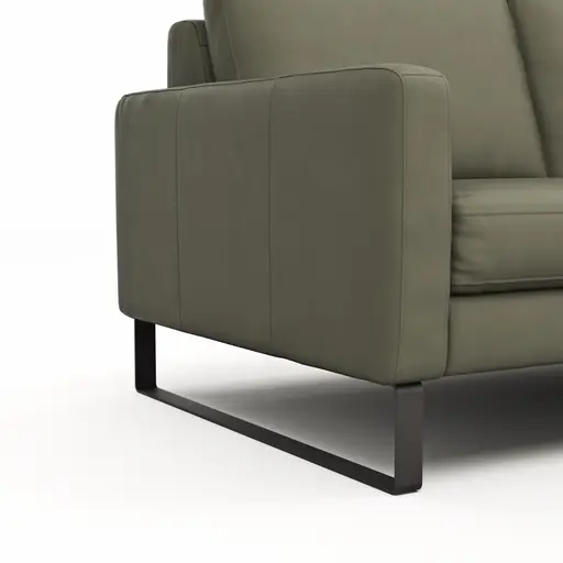 Sofa Enna - 2,5-Sitzer, Armlehne A, Leder, Olive, Kufe, Schwarz