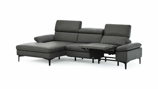 Ecksofa Felipa - Longchair links mit 2,5-Sitzer inkl. Armlehne verstellbar und Rückenlehne/Sitztiefe verstellbar (motorisch), Leder, Grau
