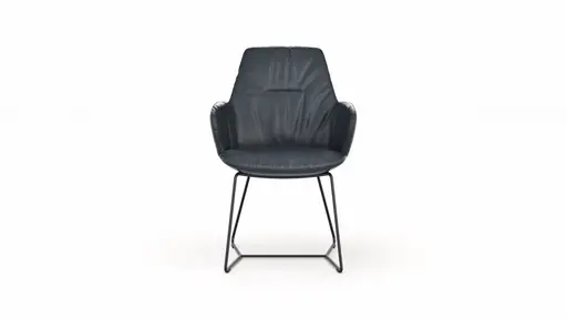 Armlehnstuhl Pegara - Leder, Dunkelblau