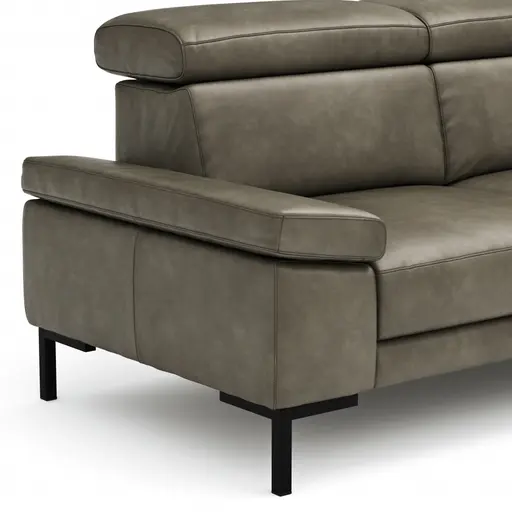 Ecksofa Hudson - 2,5-Sitzer mit Ecke rechts, inkl. Kopfteil verstellbar, Leder, Braungrün