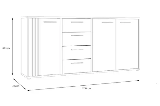 Sideboard FLORISS- Schwarz, Eiche Dekor