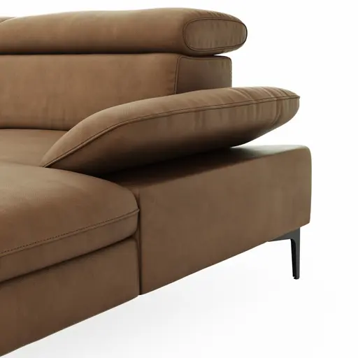 Ecksofa Felipa - 2,5-Sitzer mit Longchair rechts inkl. Armlehne verstellbar und Rückenlehne/Sitztiefe verstellbar (motorisch), Leder, Cognac