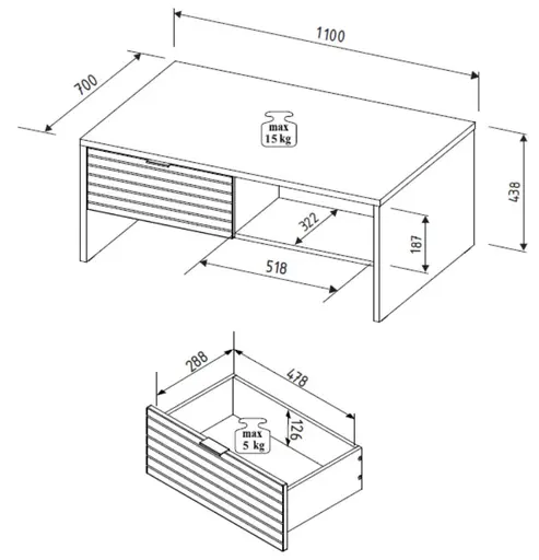Couchtisch - LB ca. 110x65 cm, Kaschmir, Riva Eiche Nachbildung
