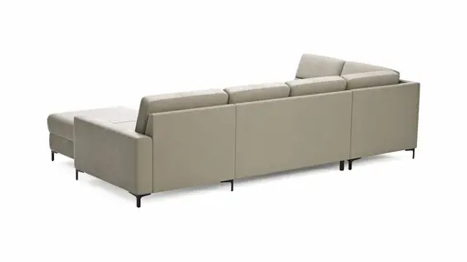 Wohnlandschaft Merlos H - Ecke links mit 2,5-Sitzer und Longchair rechts inkl. Relaxfunktion (motorisch), Leder, Kreide