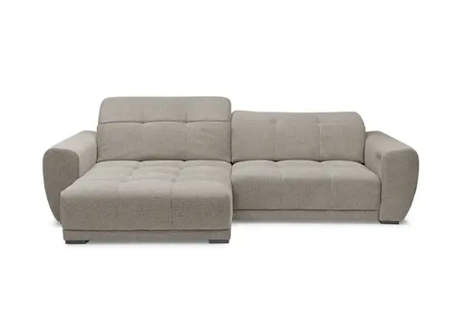 Ecksofa - Longchair links mit 2-Sitzer, Kopfteil verstellbar, Sitztiefe verstellbar motorisch, Stoff, Steingrau