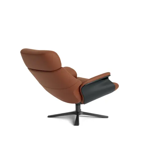 Relaxsessel Avina - Drehbar inkl. Rücken und Kopfteilverstellung, Leder, Cognac, Holzschale Schwarz