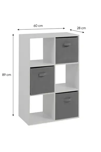 Regal - inkl. Stoffboxen, B ca. 60 cm, Weiß, Grau