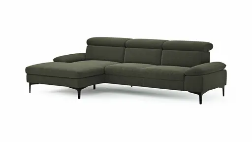 Ecksofa Felipa - Longchair links mit 2,5-Sitzer inkl. Kopfteil verstellbar, Stoff, Dunkelgrün
