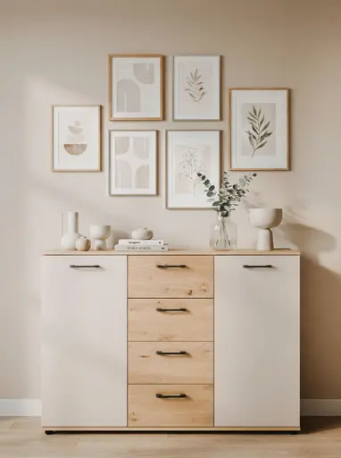 Sideboard- B ca. 120 cm, Eiche Dekor, Beige