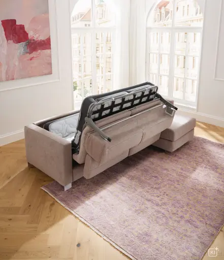 Ecksofa Lumaria Pro - 2,5-Sitzer mit Longchair rechts inkl. Schlaffunktion, Stoff, Hellgrau