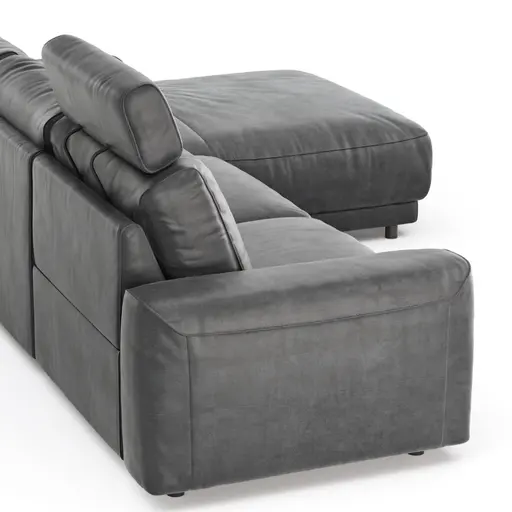 Ecksofa Balok - 2,5-Sitzer mit Longchair groß rechts, inkl. Relaxfunktion (motorisch) und Kopfstütze, Stoff, Anthrazit