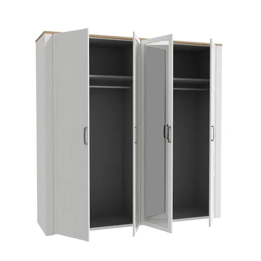 Drehtürenschrank FELLIAN- B ca. 215 cm, Weiß, Eiche Dekor, Spiegel