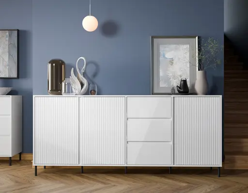 Sideboard - B ca. 212 cm, Weiß, Weiß Hochglanz