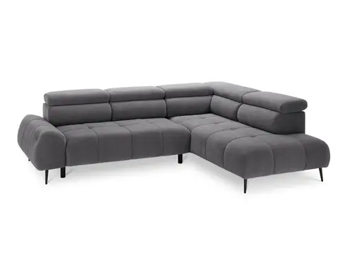 Ecksofa - 2-Sitzer mit Ecke rechts, Sitzvorzug motorisch, Kopfteil verstellbar, Stoff, Grau