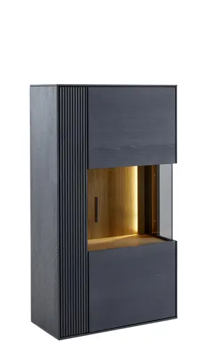 Hängevitrine Estana - inkl. Beleuchtung, Eiche massiv, anthrazit