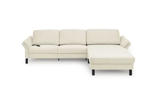 Ecksofa CALM PREMIUM 2.0 - 3-Sitzer mit Longchair rechts, Relaxfunktion motorisch, Armlehne verstellbar, Stoff, Natur